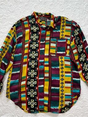 Vintage Next Move 90s Southwestern Aztec Button Up Shirt Men's Large Cotton